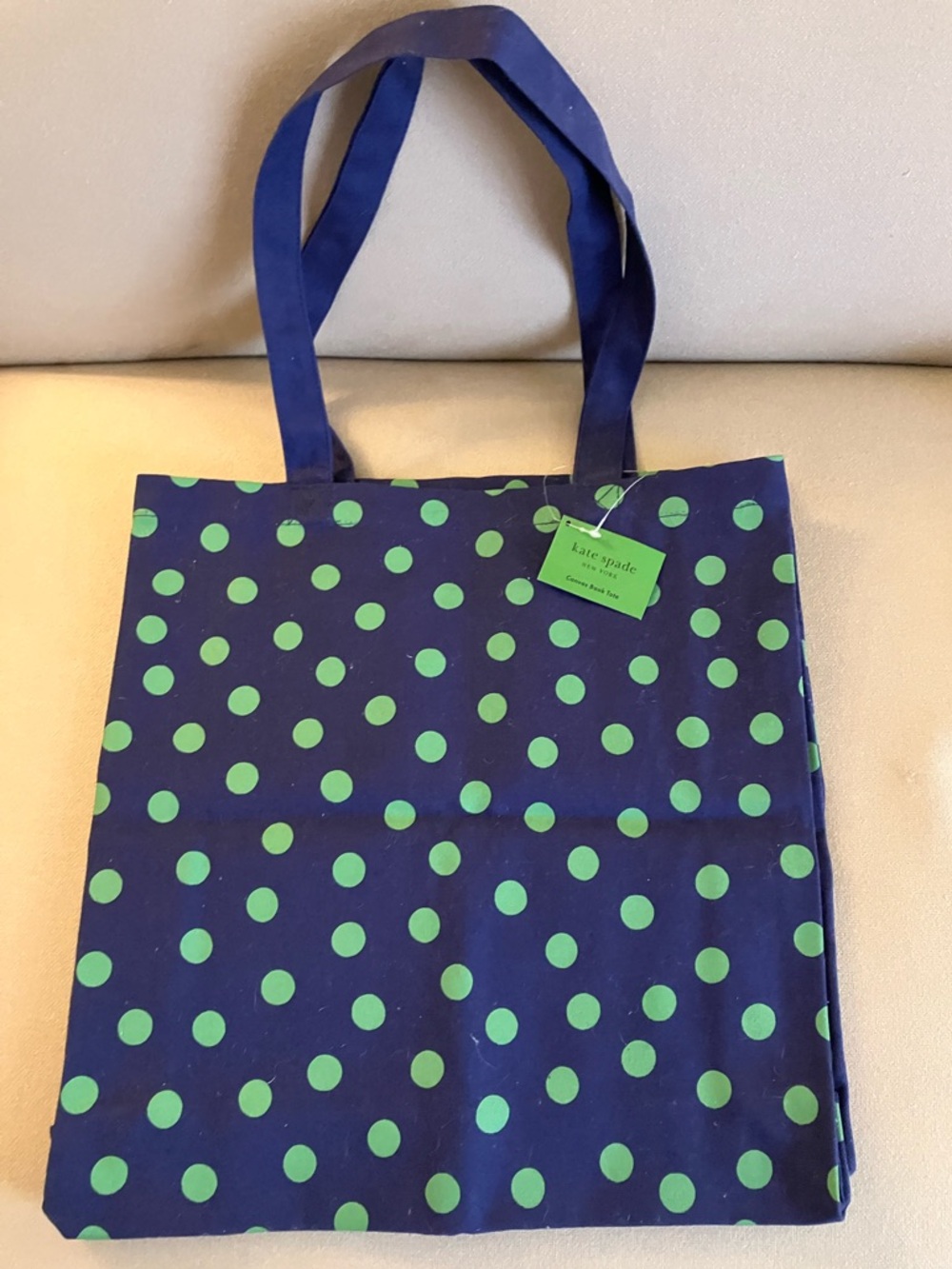 kate spade Navy Tote with Green Polka Dots